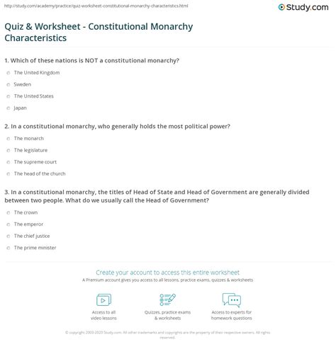 Quiz & Worksheet - Constitutional Monarchy Characteristics | Study.com