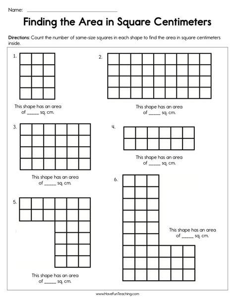 Finding the Area in Square Centimeters Worksheet by Teach Simple