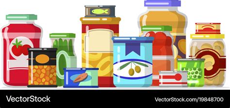 Canned goods in a row Royalty Free Vector Image