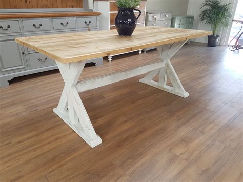 Distressed Trestle Table - Made from reclaimed wood - Any colour or size | Rustic kitchen tables ...
