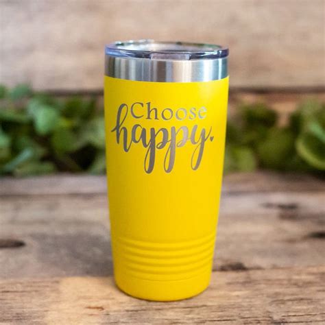 Choose Happy – Engraved Travel Tumbler For Her, Personalized Travel Mug ...