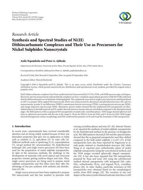 (PDF) Synthesis and Spectral Studies of Ni(II) Dithiocarbamate ...