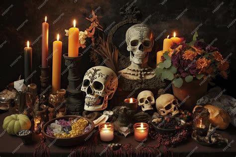 Premium AI Image | Day of the dead altar filled with candles and offerings for the deceased