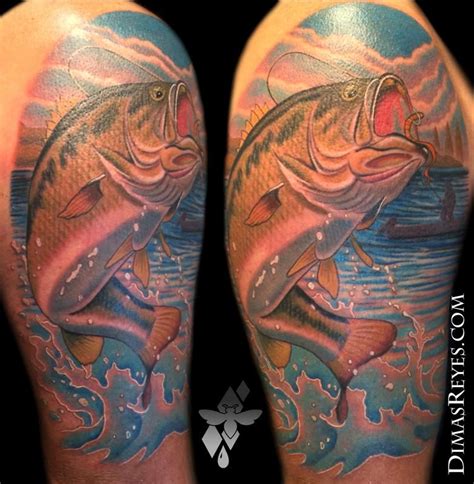 Color Realistic Bass Fishing Tattoo by Dimas Reyes: TattooNOW : Half ...