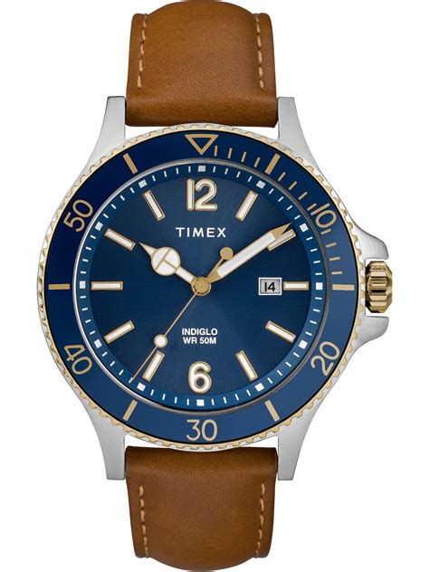 Timex Men's Harborside Tan/Blue 42mm Dress Watch, Leather Strap - Walmart.com