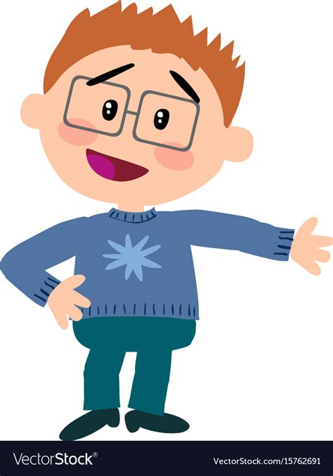 Cartoon character boy with glasses showing Vector Image