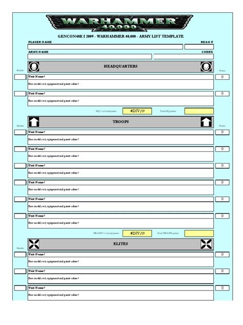 Warhammer 40k Army List - Army Military