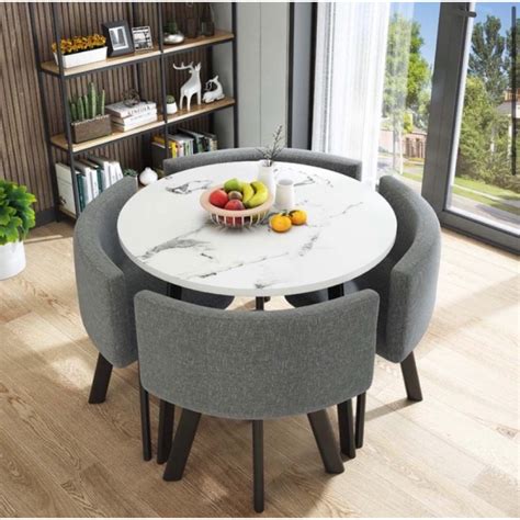 (1 Set 1 Table & 4 Chairs) New Design Durable Comfort Fabric Chair and Dining Coffee Table(Free ...