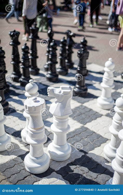 Close Up Big Pieces and Giant Chess Board of Street Chess in the Park ...