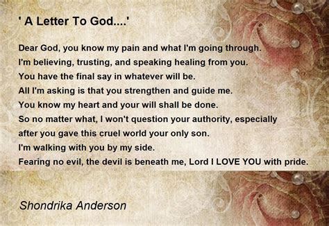 ' A Letter To God....' Poem by Shondrika Anderson Williams - Poem Hunter