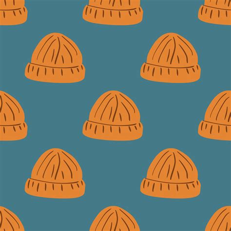 Contoured orange beanie hat seamless pattern. Hipster clothes ornament ...