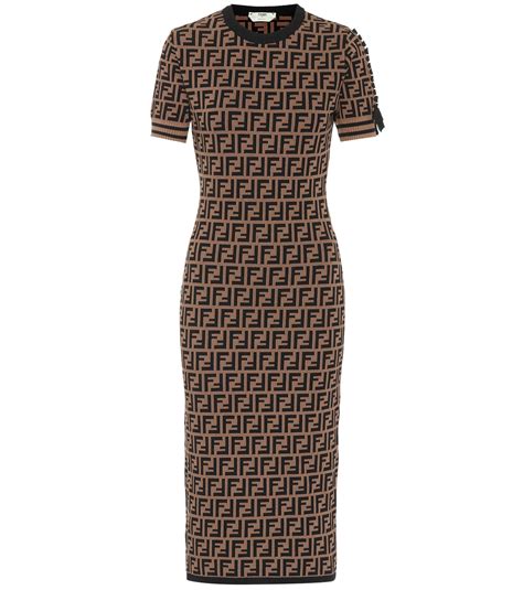 Fendi Knit Midi Dress in Brown | Lyst