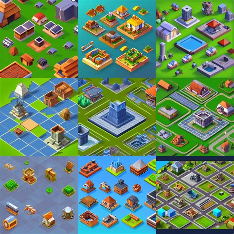 collection of isometric building assets in grid on a | Stable Diffusion | OpenArt