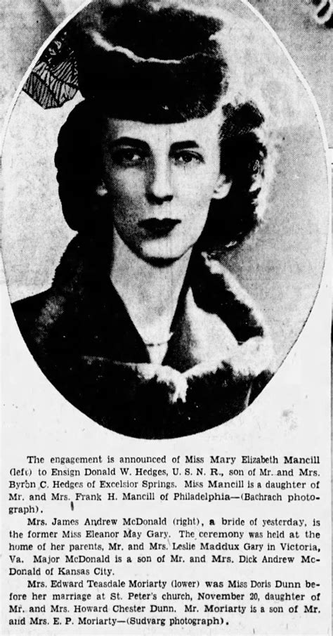 Edward T Moriarty Doris Dunn wedding announcement + pic of Marguerite - Newspapers.com™