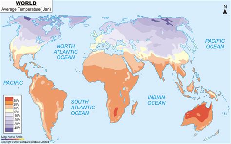 World Map - Average Temperature in January | Map, World map, Map globe