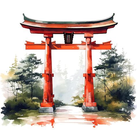 Premium AI Image | Watercolor Torii Gate House Japan Minimalist Design ...