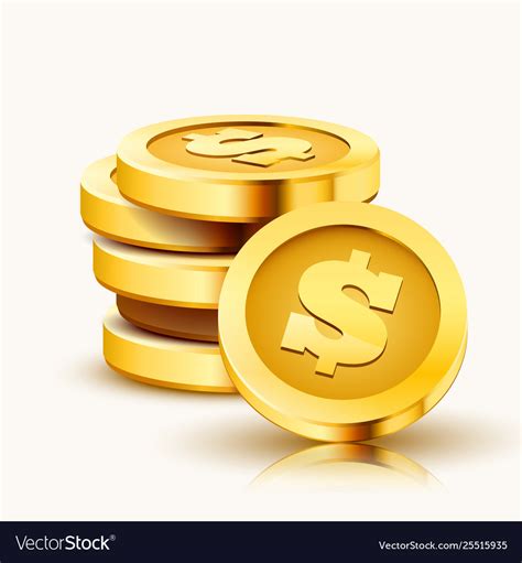 Stack golden dollar coins isolated on white Vector Image