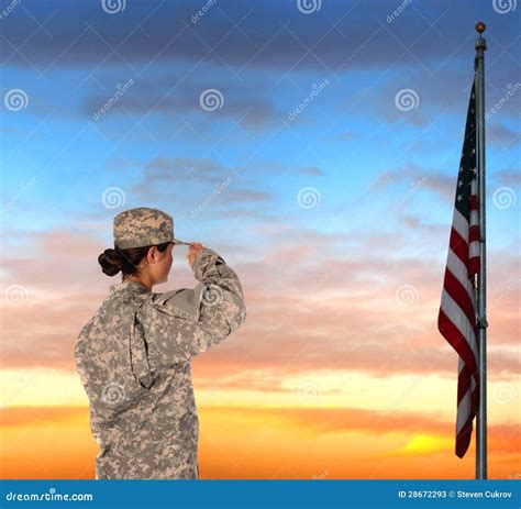 Female Soldier Saluting Flag Stock Image - Image: 28672293