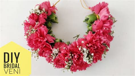 Easy Bridal Veni Making | How to make bridal Veni using Carnation and baby's breath flowers ...