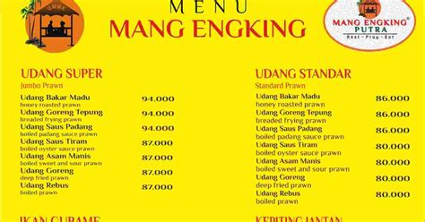 Daftar Harga Menu ~ Mang Engking Putra Gombong