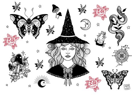 Witch Tattoo Flash Sheet 2 - Etsy