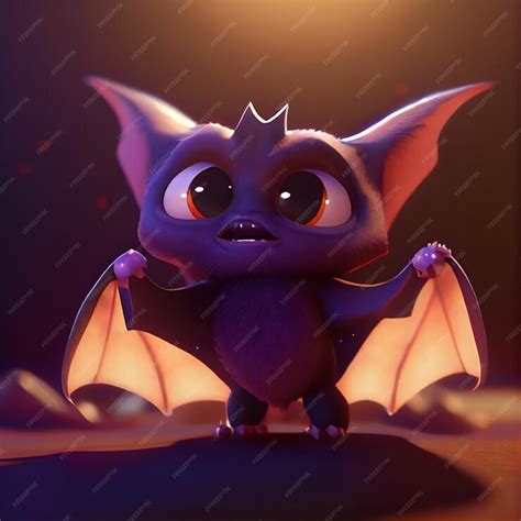 Premium Photo | Cute baby bat with big eyes 3d rendering cartoon illustration