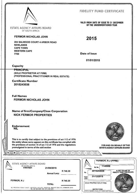 Principal Fidelity Fund Certificate Nicholas John Fermor