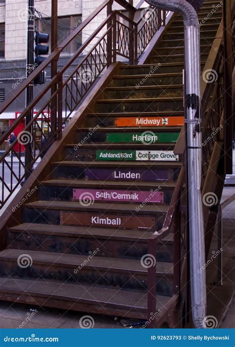 Metal Stairway To Chicago Elevated & X28;el& X29; Train. Stock Image - Image of colors, gutter ...