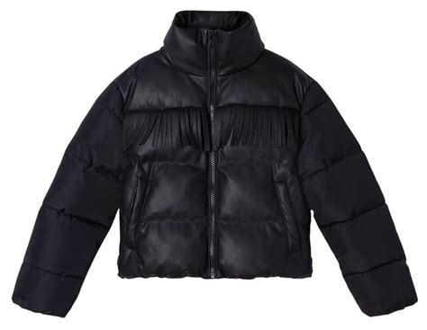 Jatly: Girl's Fringe Faux Leather Puffer Jacket - Real Leather Garments