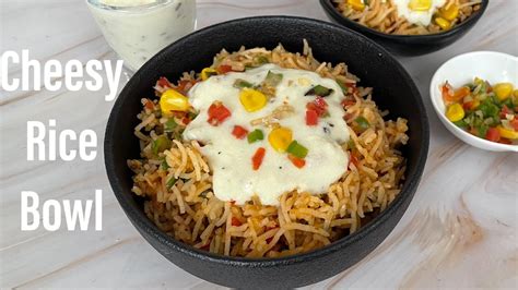 Cheesy Rice Bowl | Cheesy Fried Rice | White Sauce Cheesy Rice Bowl ...