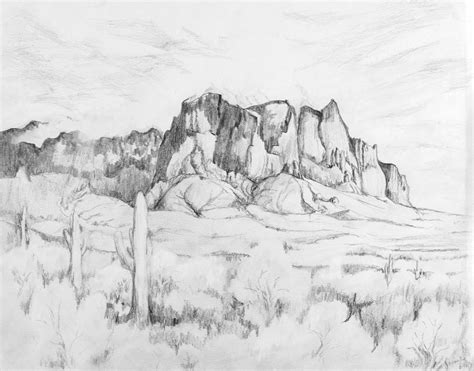 Superstition Mountain Drawing by Jean Moule - Fine Art America