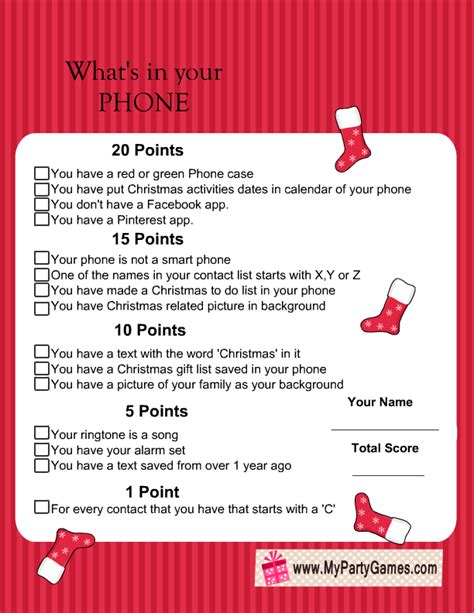 Free Printable What's in Your Phone Christmas Game | Office christmas ...