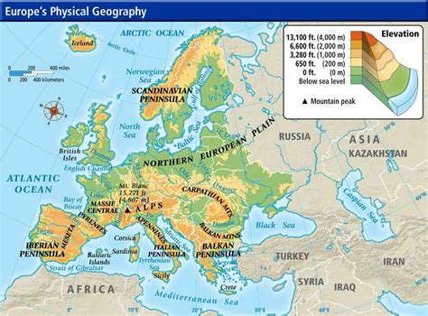 European Peninsulas ... Shows Apennines. | Europe map, Physical ...