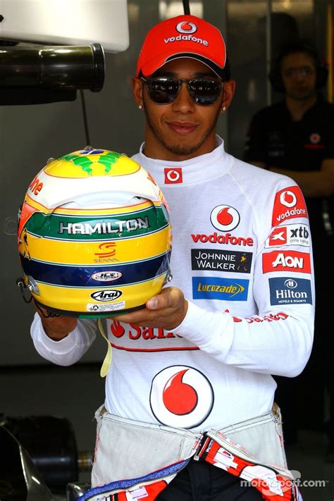 Lewis Hamilton, McLaren Mercedes, with tribute helmet to Ayrton Senna Racing Driver, F1 Racing ...
