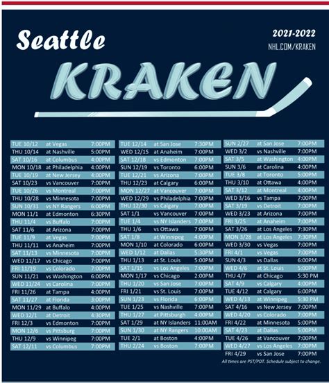 Seattle Kraken's First Season Schedule