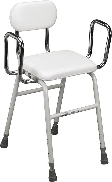 Drive Medical 12455 Adjustable Height Stool with Back and Arms White ...