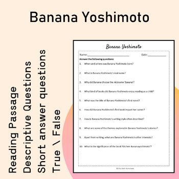 Banana Yoshimoto Biography Reading Comprehension Printable | TPT