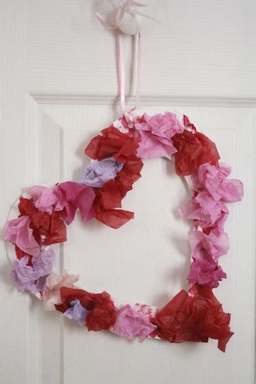 Tissue Paper Heart Wreath | AllFreeKidsCrafts.com