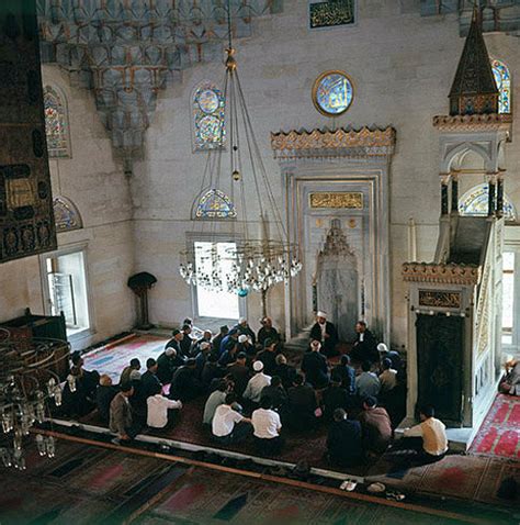 Sisli Mosque, constructed 1945-49, imam talking to the congregation, Istanbul, Turkey