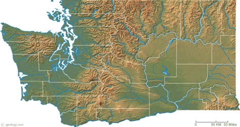 Washington Physical Map and Washington Topographic Map