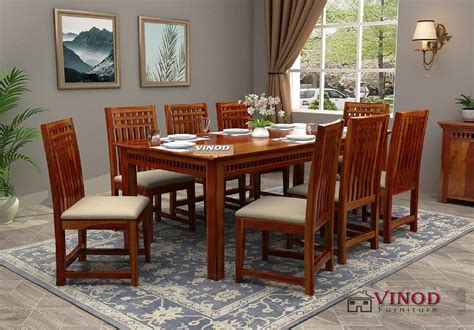 Buy Vinod Furniture Sheesham Wood Dining Table 8 Seater Set Dining Room ...
