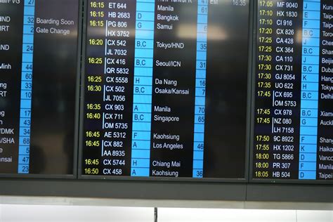 A large screen displaying a flight schedule at an airport photo – Free Hong kong international ...