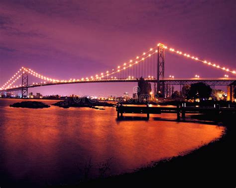 Ambassador Bridge Night Lights Stock Image - Image of lights ...