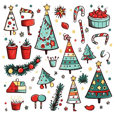 Christmas Party Set Vector Illustration Hand Drawing Doodles, Gift ...