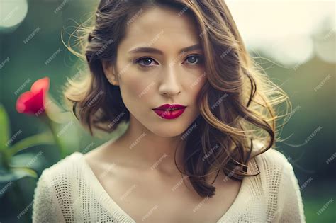 Premium AI Image | a woman with red lips and a red lipstick
