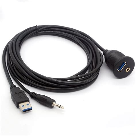 Panel Mount Cable 1/8 AUX for Car Bike Boat Motorcycle Radio Stereo Android Wince GPS USB 3.0 ...