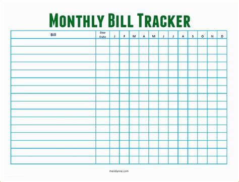 Monthly Bill Tracker Printable Free