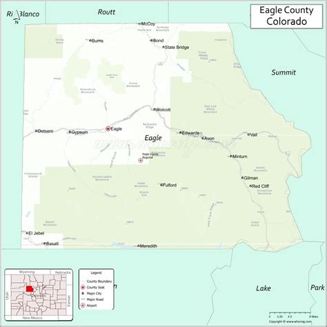 Map of Eagle County, Colorado showing cities, highways & important ...