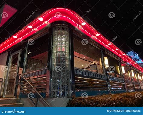 Retro Diner at Night stock image. Image of diner, neon - 211423785