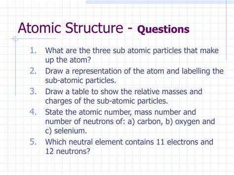 PPT - Atomic Structure - Questions PowerPoint Presentation, free ...